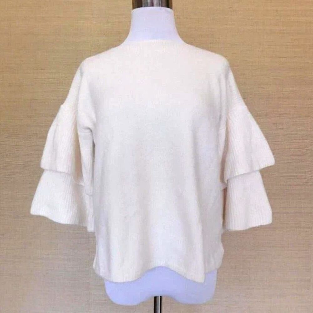 Tier Sleeve Pullover Sweater L Antique Cream Boatneck Wool Blend H3340 Madewell